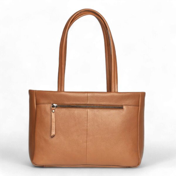 Geometric-Stitch Tan Leather Tote - Image 2