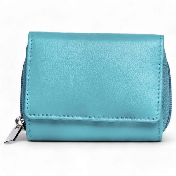 Compact Leather Wallet – Aqua Blue - Image 4