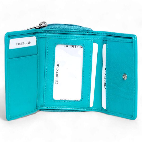 Compact Leather Wallet – Aqua Blue - Image 3