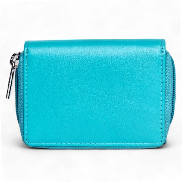 Compact Leather Wallet – Aqua Blue