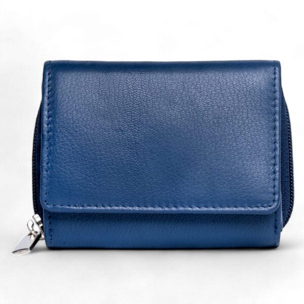 Compact Leather Wallet – Navy Blue
