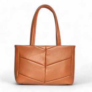 BIS00011 Geometric-Stitch Tan Leather Tote