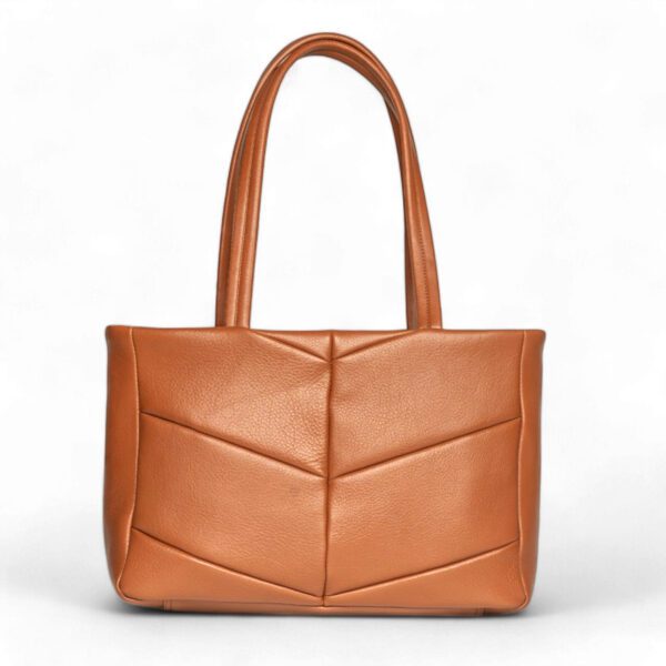 Geometric-Stitch Tan Leather Tote