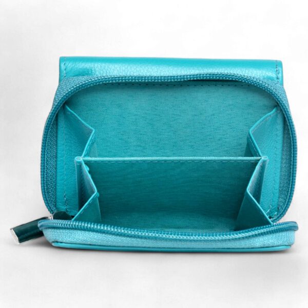 Compact Leather Wallet – Aqua Blue - Image 2