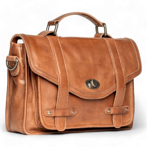 Vintage Tan Leather Satchel - Image 2